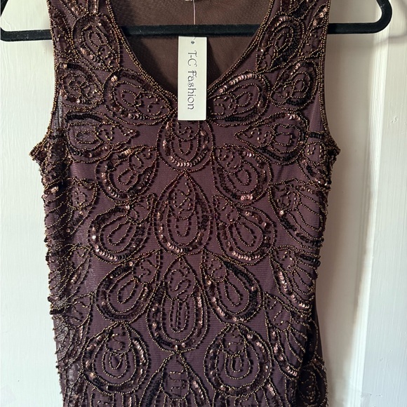 t c fashoin Tops - Women's Embellished Brown Top
